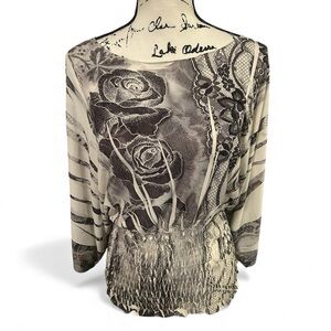 Design Works Rose Print Ruched Blouse